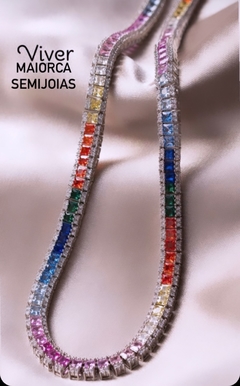 Riviera Zircônia Colorida Folheado Ródio Branco - comprar online