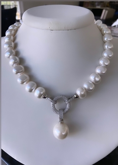 Imagem do Colar Perola Ovalada com Pingente Perola e Cravejado Microzirconia