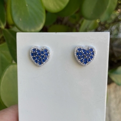 Brinco Coração Zircônia safira e Volta Zircônia Cristal