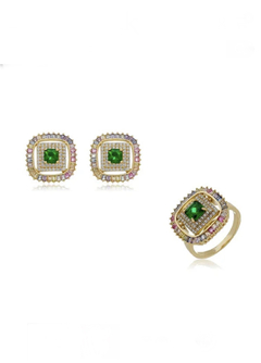 Conjunto de brinco e anel de zirconia banho em ouro 18k - loja online