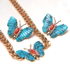 Conjunto Colar e Brinco Borboleta Turquesa e Corrente - loja online