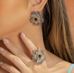Imagem do Conjunto luxo de brinco e anel banho em ouro 18k