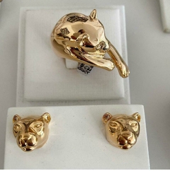 Conjunto Brinco e Anel Tigre Folheado Ouro 18k na internet