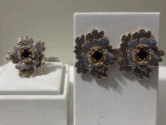 Conjunto Brinco Flor e Anel zircônia Safira e turmalina anel número 19 - comprar online