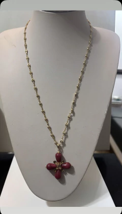 Colar Longo Fl Ouro com Pingente Bordo e Citrino - comprar online