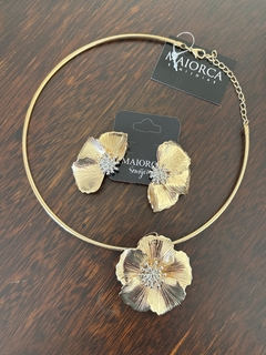 Conjunto Colar e Brinco Flor Folheado Ouro - comprar online
