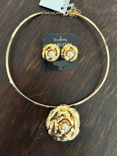 Conjunto Camélia Colar e Brinco Folheado Ouro - Maiorca Semijoias