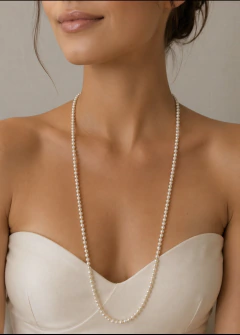 Colar Pérolas 3mm Longo Elos Folheado Ouro