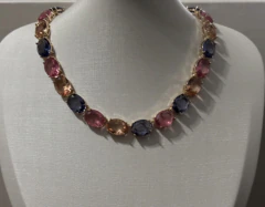 Colar Riviera Oval Tanzanita, Rosa e Peesego . Folheado Ouro - comprar online