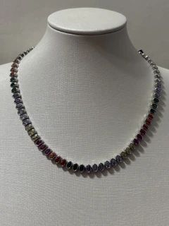 Imagem do Colar Oval Zircônia Colors e Folheado Ródio Branco