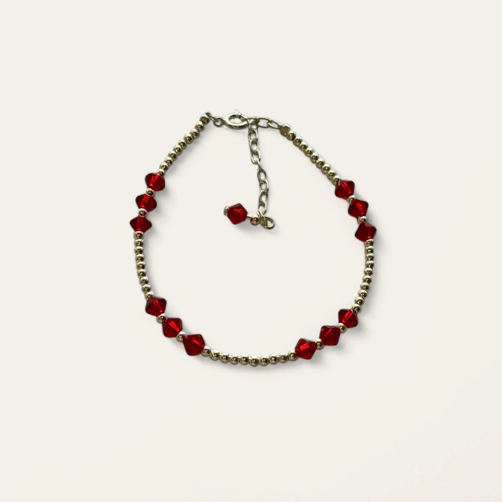 PULSERA DE BOLITAS CON CRISTALES ROJOS
