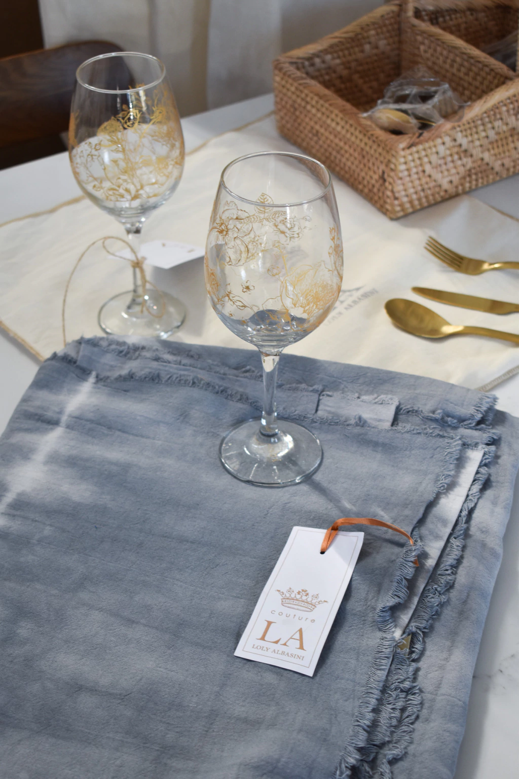 T2 Mantel BALI - handmade gris cielo 260x182