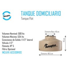 TANQUE 500LTS TRICAPA FLAT FLOTANTE 3/4 ROTOPLAS - comprar online