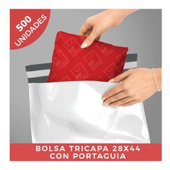 BOLSA ECOMMERCE TRICAPA CON PORTAGUIA TAMAÑO MEDIANO 28X44 (500)