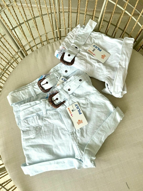 Shorts Jeans Branco com Cinto - Linha Premium