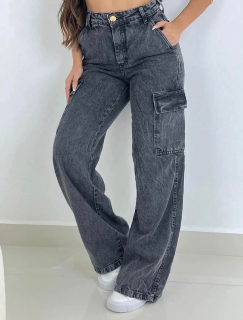 Calça Jeans Grafite Wide Leg Cargo - comprar online