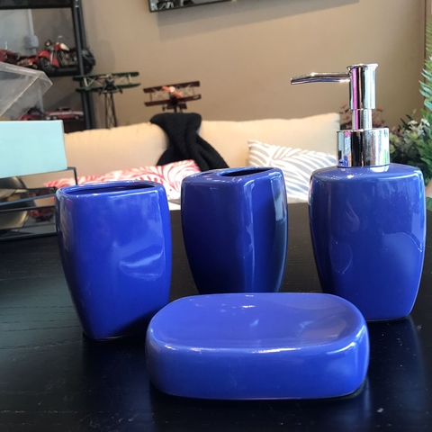 Set de baño x 4 liso azul - comprar online