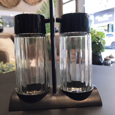 Aceite y vinagre con soporte negro - comprar online