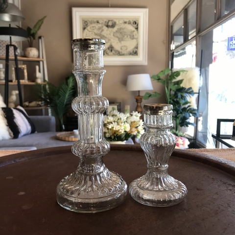 Candelabro de vidrio con aros. Ver medidas - comprar online