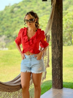 BLUSA JABOUR DECOTE E BABADOS VERMELHA