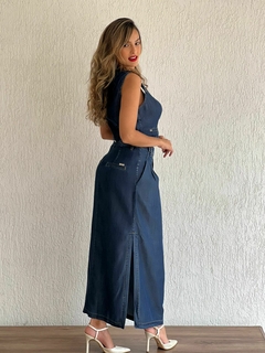 CONJUNTO ,COLETE E SAIA DENIM ALFAIATARIA - comprar online