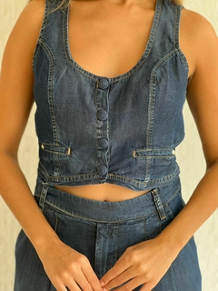 CONJUNTO ,COLETE E SAIA DENIM ALFAIATARIA na internet