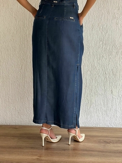 CONJUNTO ,COLETE E SAIA DENIM ALFAIATARIA - Domênyca