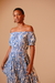 VESTIDO FRANZIDO ESTAMPADO AZUL - Bonjour na internet