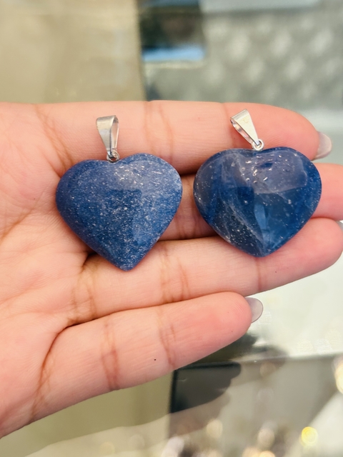 Dije corazón grande de cuarzo azul