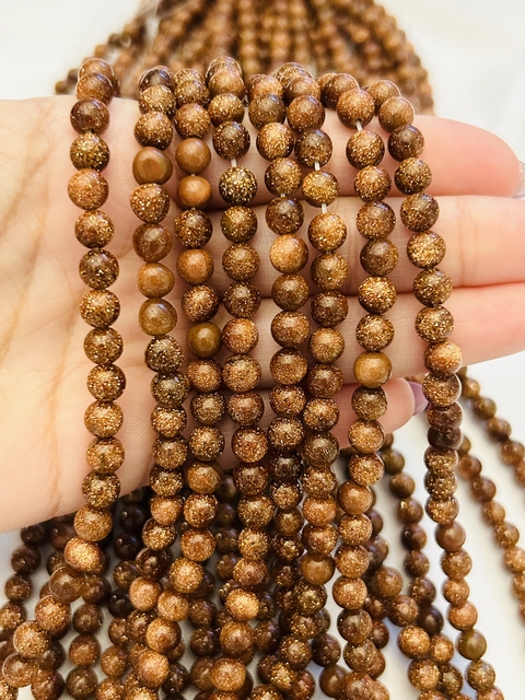 Tira de esferas de gold stone marron 6mm