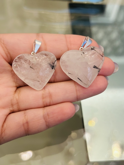 Dije corazón grande de cuarzo rutilado
