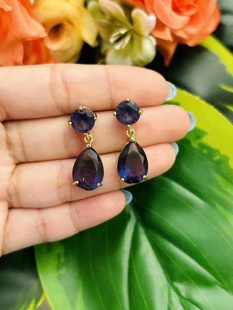 Aros gota de cristal facetado violeta