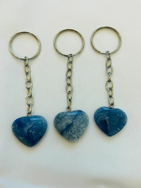 Llavero grande de corazón de cuarzo azul