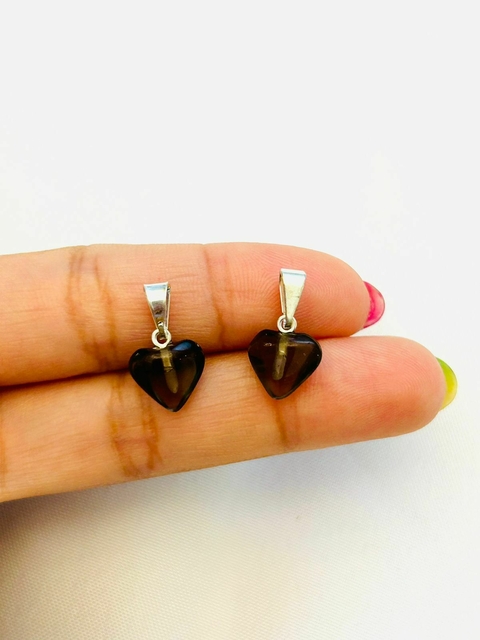 Dijes de corazón micro de cuarzo ahumado