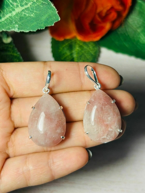 Dije gota engarzada de cuarzo frutilla claro - comprar online