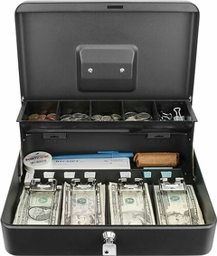 Caixa de Dinheiro Grande 32cm com Chave – 5 Divisórias, Trava Segura e Bandeja - comprar online