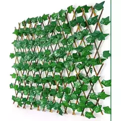 Treliça Sanfonada c/ Folhas Artificiais – Madeira Ajustável p/ Jardim, Muro e Festa