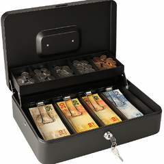 Caixa de Dinheiro Grande 32cm com Chave – 5 Divisórias, Trava Segura e Bandeja - comprar online