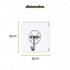 Imagem do Kit 10 Ganchos Adesivos Transparentes 6x6cm – Sem Furo, Cola Resistente p/ Parede