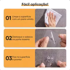 Kit 10 Ganchos Adesivos Transparentes 6x6cm – Sem Furo, Cola Resistente p/ Parede - COMERCIAL 21 IMP EXP 