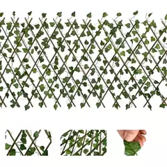 Treliça Sanfonada c/ Folhas Artificiais – Madeira Ajustável p/ Jardim, Muro e Festa