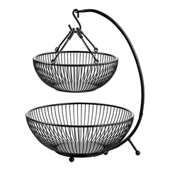 Fruteira de Mesa Preta Dupla em Ferro Forjado – 2 Cestas Removíveis com Gancho Decorativo - comprar online