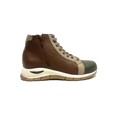 Zapatilla botita de cuero Kalel (2003KA) militar/vison/tabaco - comprar online