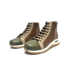 Zapatilla botita de cuero Kalel (2003KA) militar/vison/tabaco