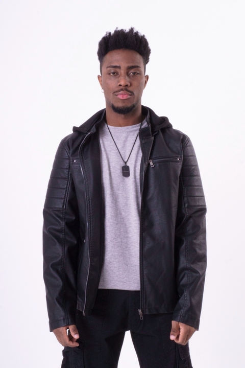 Campera cuero p.u. con capucha Stefan