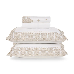 Jogo de Cama Queen Trussardi 300 Fios Cetim 100% Algodão Livorno Branco/ Carvalho