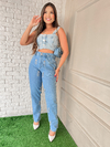 Calça mom jeans glow pedraria