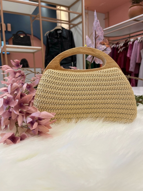 BOLSA DE PALHA ALÇA DE MADEIRA - comprar online