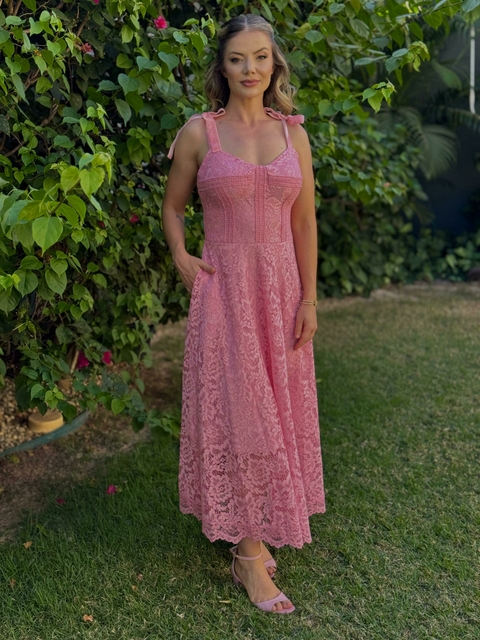 VESTIDO MIDI DULCE RENDADO DET GUIPIR - comprar online