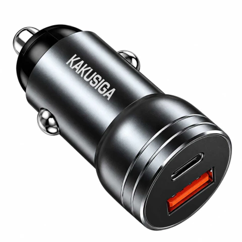 CARGADOR AUTO KAKUSIGA USB C + TYPE C NEGRO